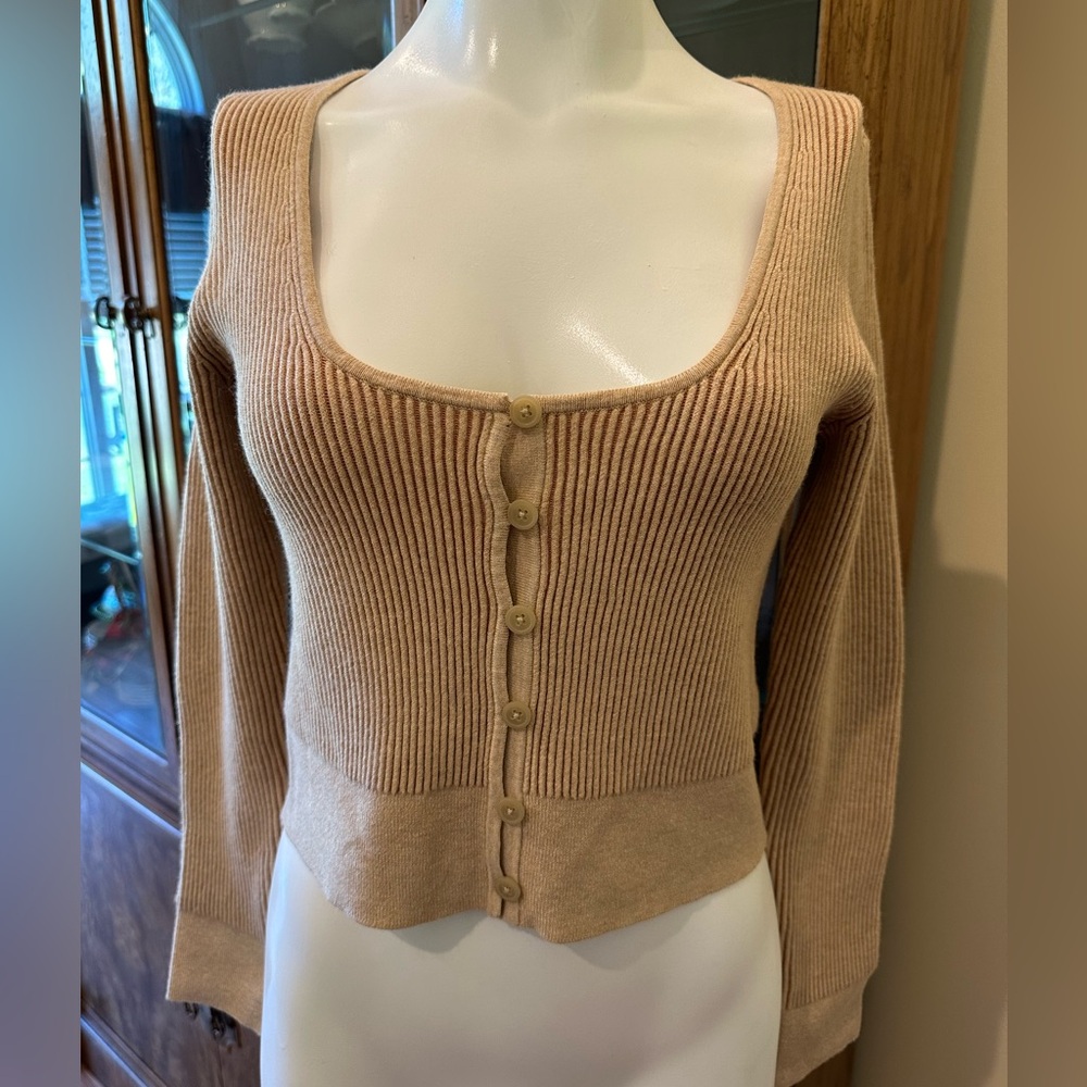 J. Crew Button-Front Ribbed Scoop Neck Cardigan in Beige NWT small